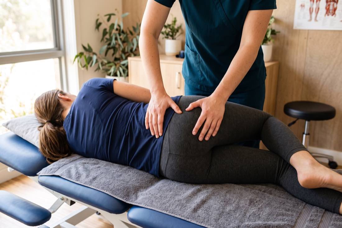 Hands-on hip mobilisation treatment at Absolute Health